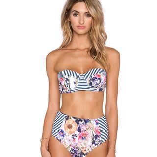 Floral Striped Panel Bikini