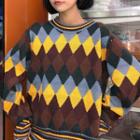Diamond Check Sweater As Shown In Figure - One Size