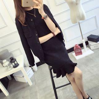 Set: Plain Cardigan + Sleeveless Dress