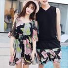 Couple Matching Flower Print Sundress / Sleeveless T-shirt / Shorts