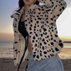 Leopard Fleece Long-sleeve Button Jacket