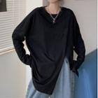 Round-neck Slit Long-sleeve T-shirt