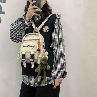 Letter Embroidered Convertible Mini Canvas Backpack