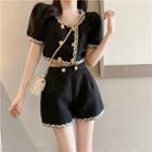 Short-sleeve Double Breasted Top / High Waist Shorts