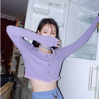 Fray Trim Cropped Cardigan