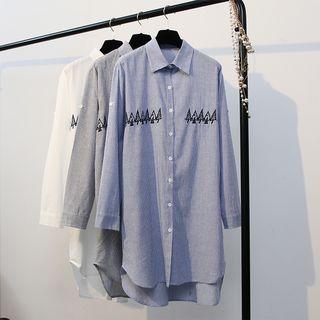 Embroidery Pinstripe Long Blouse