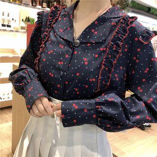 Frill-trim Cherry Print Shirt
