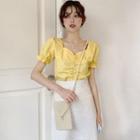 Puff-sleeve Crop Top / Midi A-line Skirt