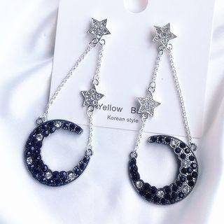 Rhinestone Moon & Star Drop Earring S925 Silver Needle - As Shown In Figure - One Size