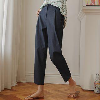 Band-waist Pleated Baggy Jeans