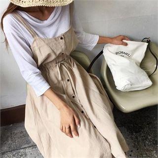 Drawstring-waist Button-front Jumper Dress