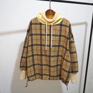 Plaid Hoodie Plaid - Khaki - One Size