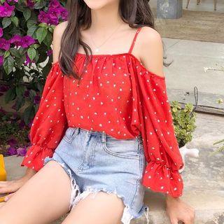 Cutout Shoulder Polka Dot Top