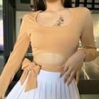 Long-sleeve Cutout Bow Crop Top