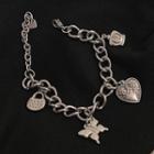 Heart & Butterfly Alloy Bracelet Silver - One Size