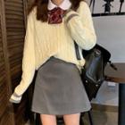 Set: Long-sleeve Shirt + Sweater + Mini A-line Skirt