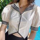 Sailor Collar Plain Single-breasted Shirt