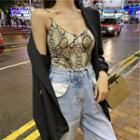 V-neck Printed Camisole Top As Shown In Figure - One Size