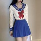 Set: Sailor Collar Blouse + Pleated A-line Skirt