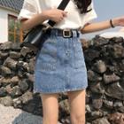 Washed Slim-fit Denim Skirt With Belt