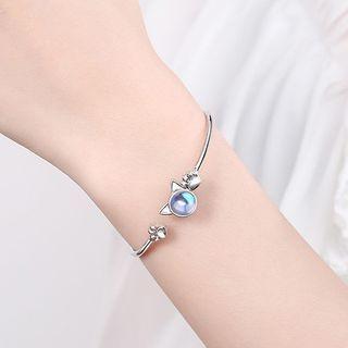 Moonstone Cat Open Bangle Silver - One Size