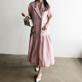 Ruffle-hem Hemp Long Coatdress