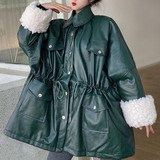 Fleece-lined Faux Leather Button Jacket