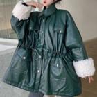 Fleece-lined Faux Leather Button Jacket