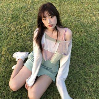 Cold-shoulder Paneled T-shirt Almond - One Size
