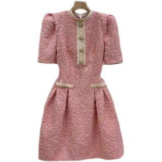 Elbow-sleeve Tweed A-line Dress