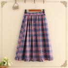 Bear Embroidered Gingham Midi Skirt As Shown In Figure - One Size