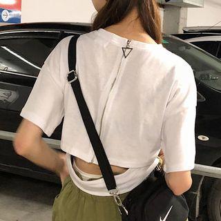 Short-sleeve Cutout Zip-up Top