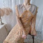 Lace-trim Collar Floral Print Chiffon Dress