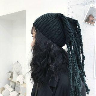 Tassel Yarn Beanie As Figure - One Size