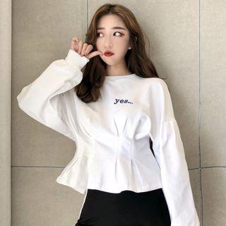 Long-sleeve Lettering Top White - One Size