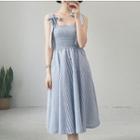 Bow Spaghetti Strap Stripe A-line Dress