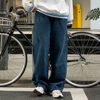 High-waist Washed Denim Wide-leg Pants