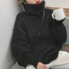 Turtleneck Cable-knit Sweater As Shown In Figure - One Size