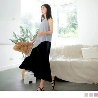 Panel Round Neck Sleeveless Midi Dress