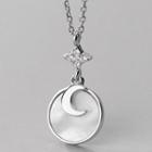 925 Sterling Silver Rhinestone Shell Moon & Star Pendant Necklace Silver - One Size