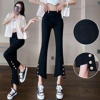 Button-up Asymmetrical Bootcut Cropped Pants