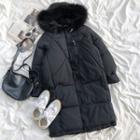 Fluffy Hood Padded Coat Black - One Size