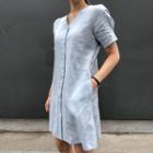 Short-sleeve V-neck Buttoned Dress