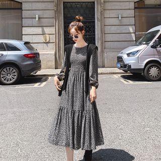 Long-sleeve Floral A-line Dress / Shawl