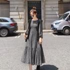 Long-sleeve Floral A-line Dress / Shawl