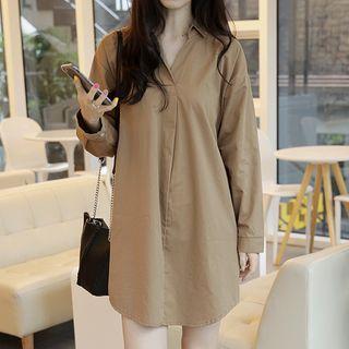 Collared Round-hem Mini Shirtdress