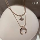 Alloy Moon & Star Pendant Layered Choker Silver - One Size