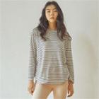 Cutout-hem Long-sleeve Linen Blend T-shirt