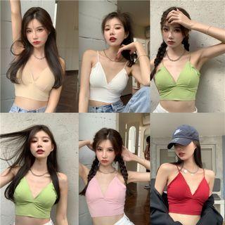 V-neck Plain Padded Cropped Camisole Top