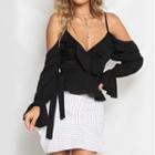 Ruffled Cold-shoulder Bell-sleeve Blouse